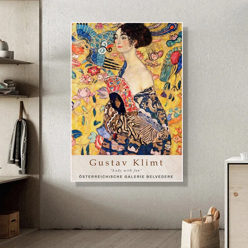 Gustav Klimt Exhibition Famous Girl Painting Poster Classic Women Artwork Golden Canvas Print Abstract Wall Picture Home Decor | Дом и сад