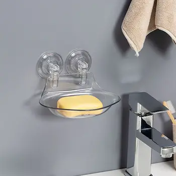 

Wall Mounted Soap Dish Holder Sponge Storage Box Rack Shelf Suction Cup No Drilling Drain Bathroom Accessories