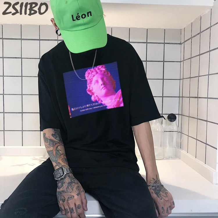 Забавная Мужская футболка Vaporwave статуя микеланжело Давида с принтом Харадзюку, футболка с коротким рукавом, Повседневная футболка, мужские топы, футболки