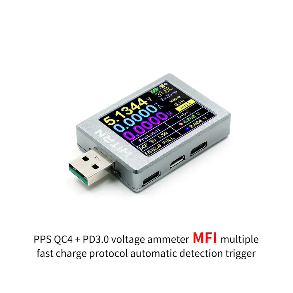 WITRN-X-MFI вольтметр тока USB тестер QC4+ PD3.0 2 PPS протокол быстрой зарядки