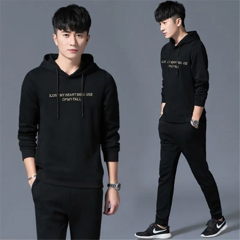 

Casual Tracksuit Mens Set 2019 Spring Autumn Men Sportswear Suit 2PC Zipper Hooded Sweatshirt Jacket+Pant Male Moleton Masculino