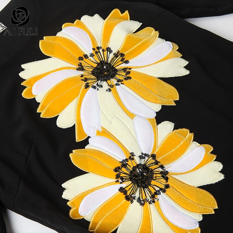 L~ 4XL 5XL Осенние Длинные Платья с цветочным узором плюс размер Новое модное повседневное прямое платье с длинными рукавами AOFULI A4087