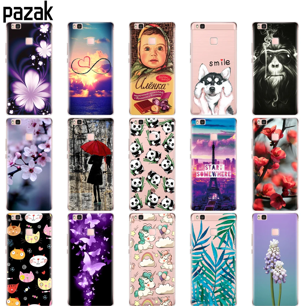 silicone case for huawei P9 PLUS soft tpu back phone cover LITE 2016 protective printing transparent coque | Мобильные телефоны и
