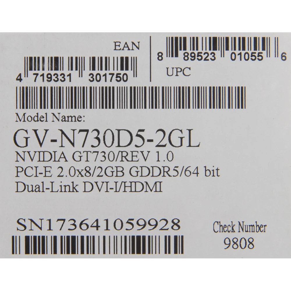 Видеокарта Gigabyte PCI-E GV-N730D5-2GL NV GT730 2048Mb 64b GDDR5 902/5000 DVIx1/HDMIx1/HDCP Ret low
