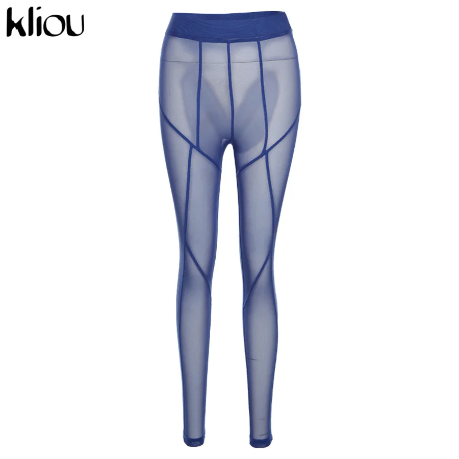 Kliou Mesh See Through Pants Women 2021 Hot Sexy High Waist Patchwork Sheer Leggings Body-shaping Baddie Style Skinny Trousers honeycomb leggings