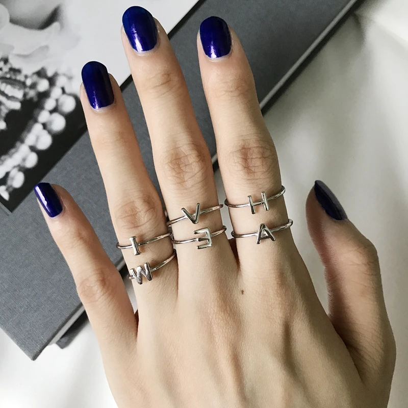 LouLeur, настоящее 925 пробы, серебряные кольца, минималистичное 26 букв, уникальный дизайн, ажурное кольцо для модных женщин, Трендовое ювелирное изделие