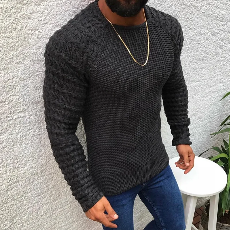 MJARTORIA 2020 New Men Casual Neck Pullover Sweaters Autumn Winter Casual Slim Fit Long Sleeve Cable 2