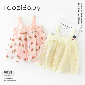 

Summer New Baby Bodysuit 2020 New Lovely Daisy Strawberry Mesh Fake Two Pieces Of Triangle Bodysuit Clothes Baby