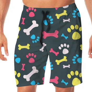 

Colorful Paws Bones Men's Beach Pants Quick Drying Beach Shorts Swimming Surfing Boating Water Sports Trunks Swimwear Shorts