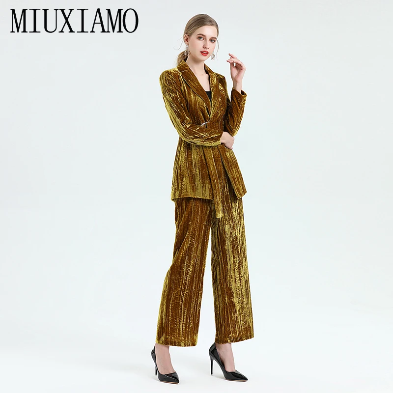 MIUXIMAO, высококачественный комбинезон для офисных леди, осенняя мода, блуза с длинным рукавом+ длинные штаны, костюм для женщин, vestidos