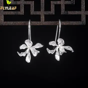 

925 Sterling Silver Iris Flower Earrings For Women Chinese Style Original Handmade Lady Declaration Fine Jewelry Flyleaf