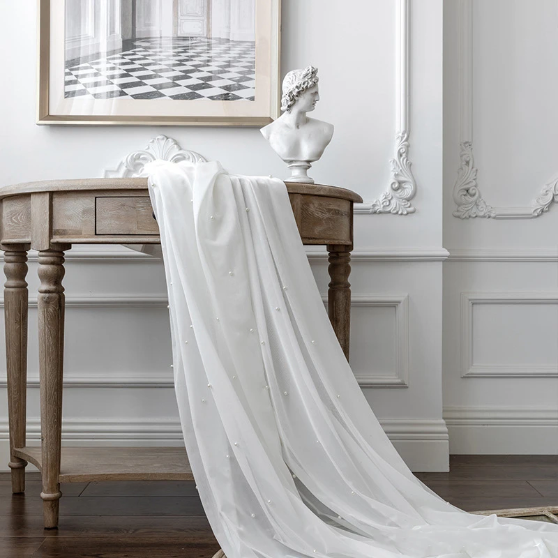 Luxury Pearl Embroidey Pure White Tulle Curtains for Bedroom Romantic Sheer for Living Room Window Screen Kitchen