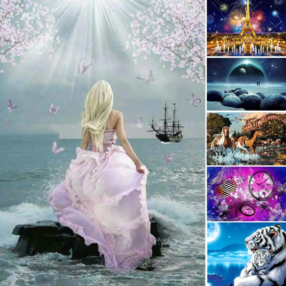 

40x30cm Tower/Horse/Tiger Cross Stitch Craft DIY Full Round Diamond Painting Color printing environmental canvas high define new