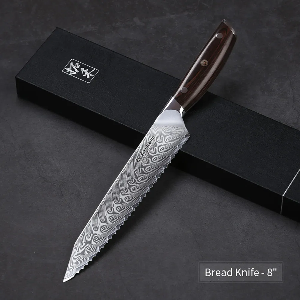 TURWHO 5PCS Kitchen Knife Set VG10 Damascus Steel Big Cleaver Chef Knives Red sandalwood Handle