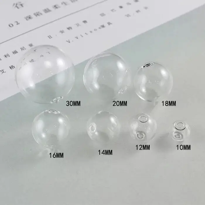 500pcs/lot 6/8/10/12/14/16/18/20/22/25/30mm round ball glass globe bubble vial double hole pendant bottle jars | Дом и сад