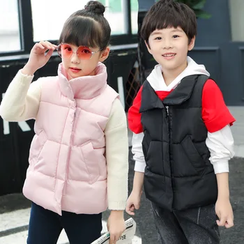 

Autumn Winter Warm Baby Vest Children Down Cotton Jackets Thicken Waistcoat 3-8T Solid Color Baby Kids Clothes Stand Collar Coat
