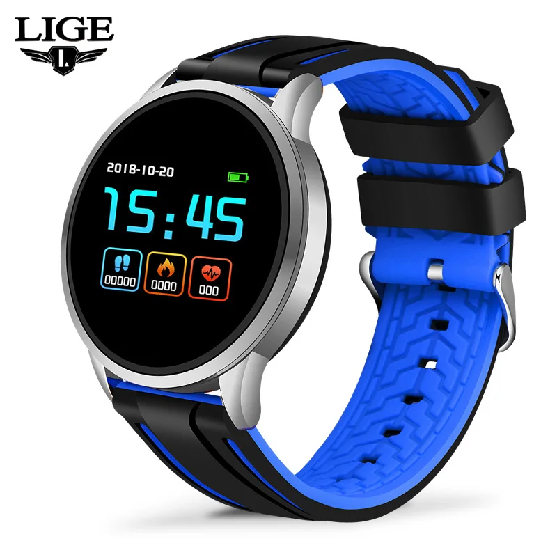 LIGE, новинка, женские Смарт часы, пульсометр, монитор артериального давления, спортивные часы для мужчин, шагомер, фитнес, умные часы для Android IOS - Color: Silver Shell blue