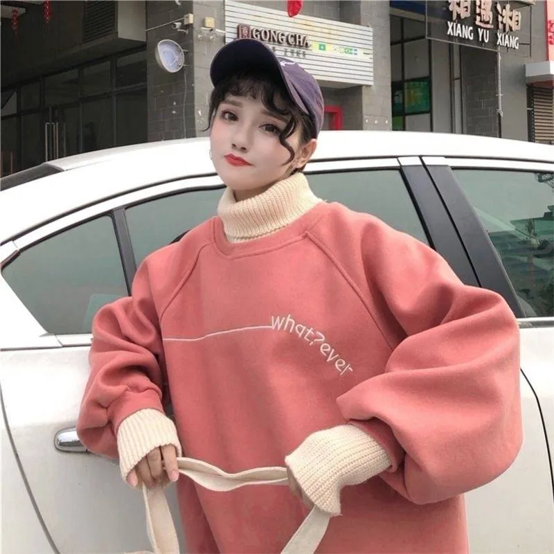  Winter casual Korea large size Hoodies Sweatshirt Tops Pullovers Harajuku funny high collar cute fa