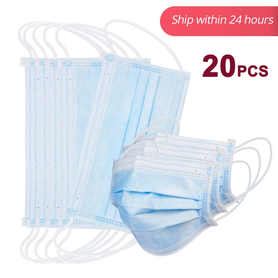 

20pcs Anti-Pollution Filter Face Mouth Mask Disposable Protect FFP2 3 Layers Filter Dustproof Earloop Non Woven Mouth Masks