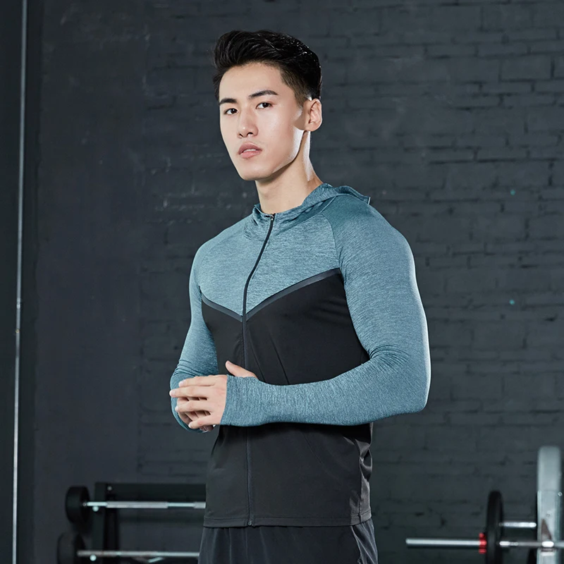 Mens Hoodie Running Jackets Zipper Outdoors Sportswear Long Sleeve Cycling Training Tights Man Gym Bodybuilding Shirts