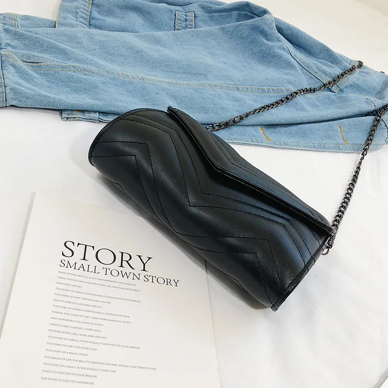 

2019 New Style Triangular Lattice Spiraea WOMEN'S Bag Lock Wave (Large Small) Chain Shoulder Square Sling Bag