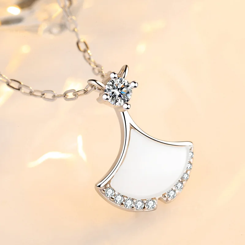 

New Authentic S925 Sterling Silver Skirt Necklace Female Light Luxury Mother-of-pearl Clavicle Chain Pendant Gift for Girlfriend