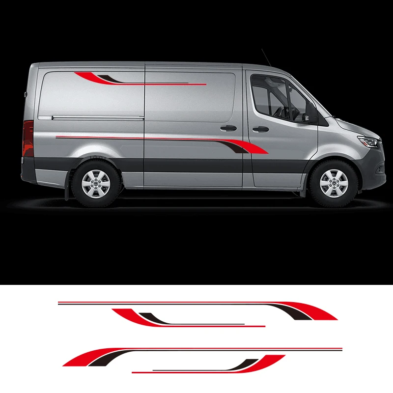 

2 PCS Car Vinyl Side Stripes Stickers Auto Graphics Decals For Transporter Van Volkswagen T5 T6 Ford Transit