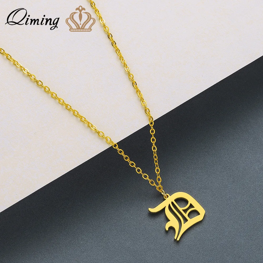QIMING Letter D Arabic Necklace 
