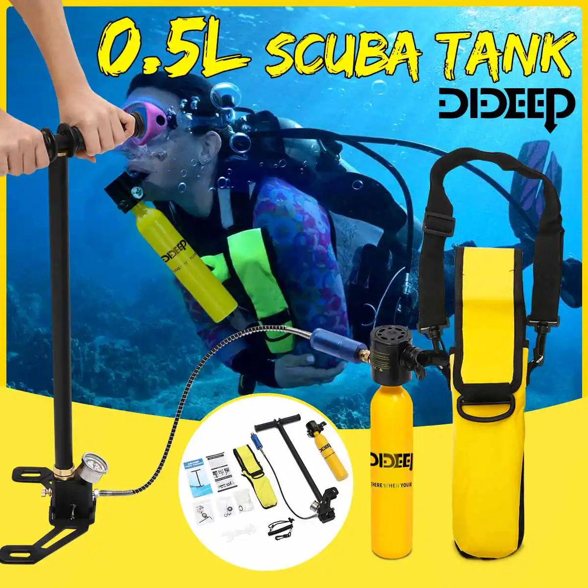 DIDEEP система для дайвинга 1Л/0.5л кислородный баллон для дайвинга воздушный резервуар для дайвинга респираторный набор для подводного плавания дыхательное оборудование - Color: 0.5L SET B