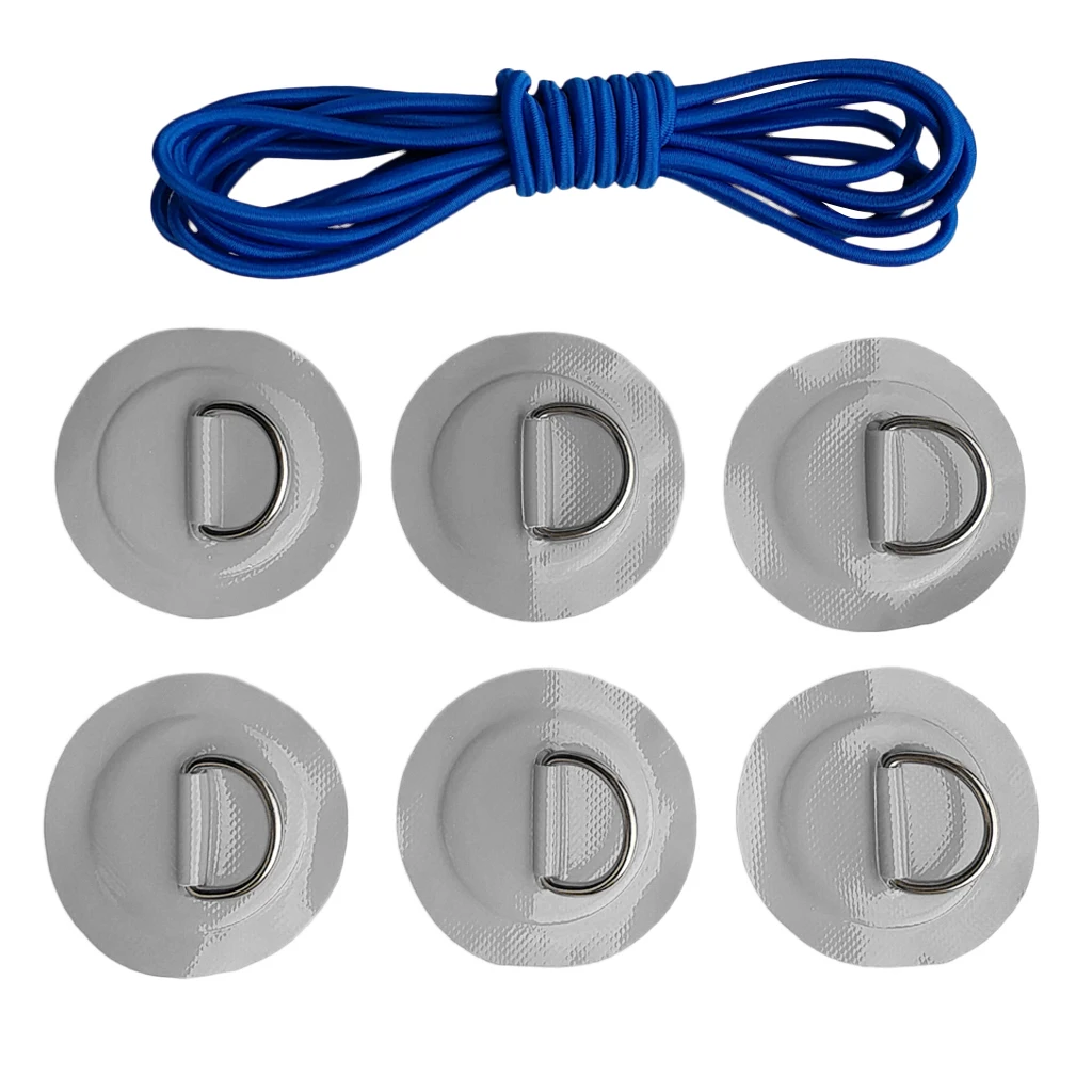 6 Pieces Kayak Boat D-Ring Patch/Pad & 5mm 5m Elastic Shock Cord Rope for PVC Inflatable Boat Kayak Raft Dinghy