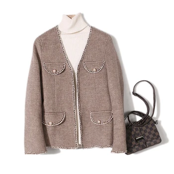 

Burr V-neck plaid double-sided wool jacket women 2019 new spring autumn fashion jacket office lady women's winter clothing K272