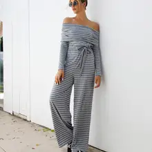 Striped Women Jumpsuits Off Shoulder Long Sleeve Wide Leg Belted Rompers Fashion Overalls Monos de Fiesta 2020 Drop Shipping E Striped Women Jumpsuits Off Shoulder Long Sleeve Wide Leg Belted Rompers Fashion Overalls Monos de Fiesta 2020 Drop Shipping E