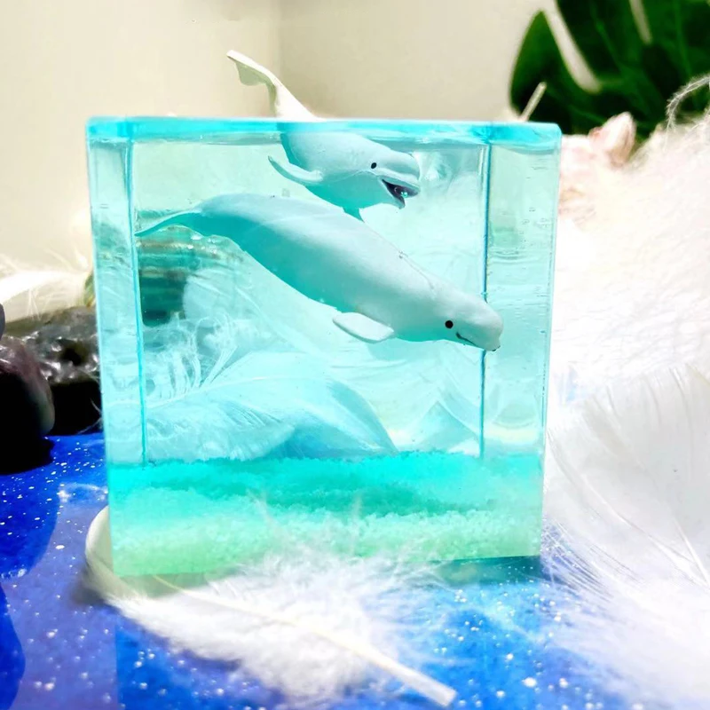 Ручной работы морской beluga мать и сын стол качели светящаяся Смола Украшение автомобиля креативный подарок на день рождения
