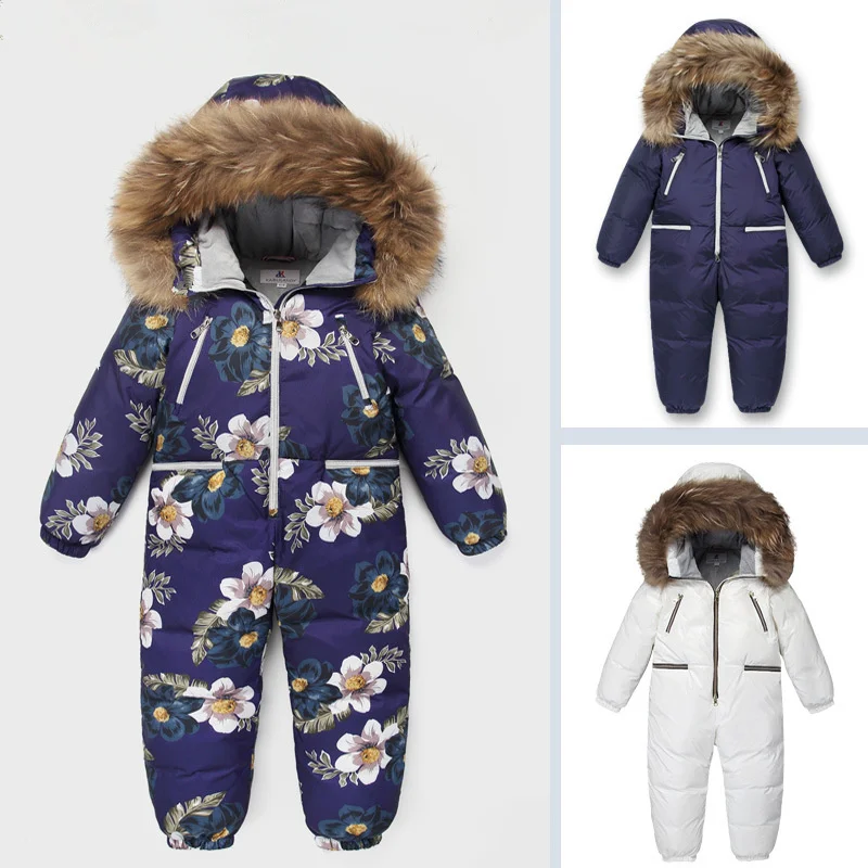 

Winter Jumpsuit Clothing Girls Winter Jackets Hooded Rompers Kids Thick Warm Duck Down Outdoor Clothes Outerwear Parka Ski Suit