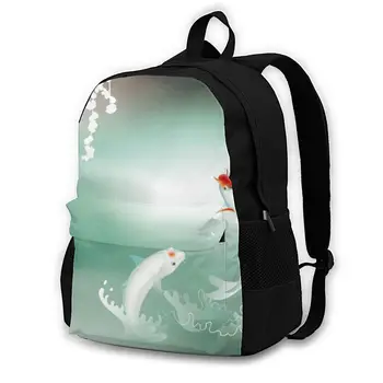 

Laptop Backpack Women Canvas Backpack School Teenagers Casual Travel Japanese Koi Carps Playing In Pond Bags