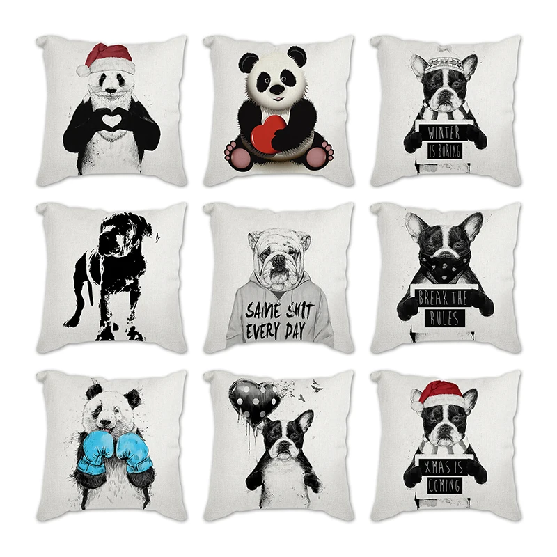 Бульдог Мопс Собака с рисунком панды хлопковая льняная Подушка автомобиля