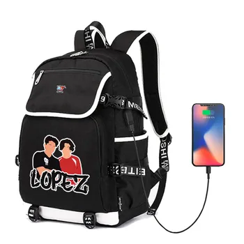

Lopez Brothers Neutral Backpack Kawaii Student School Bags with USB Charing Laptop Knapsack Cool Style Boys Brother Backpack