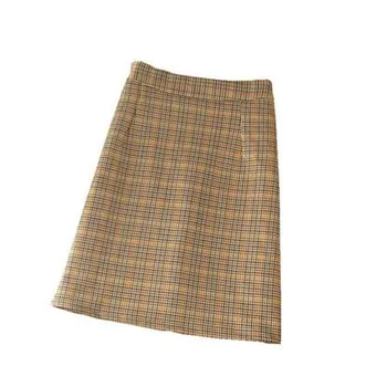

Autumn Winter Plaid Skirts Vintage Elegant Office Wear Knee-Length Skirt Women 2020 Fashion High Waist A-Line Skirts J822