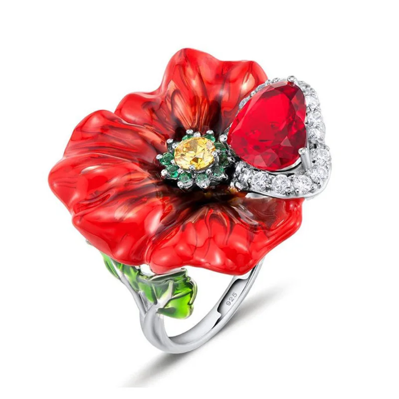 ring size 8 OMHXZJ,, JE27, Модный женский подарок на вечеринку, день рождения, свадьбу, цветок, 925 пробы, серебряное ожерелье+ серьги+ кольцо, ювелирный набор - Цвет камня: ring size 8