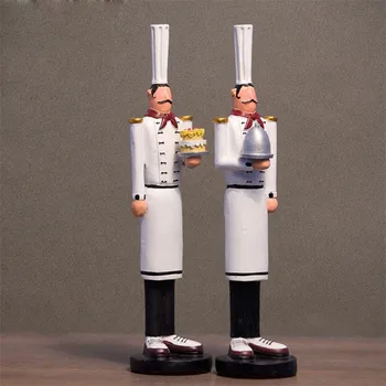 

30cm Length Chef Cook Resin Statue Figurines British Style Kitchen Decoration Home Decor Miniature Craft Gift Cafe Shop QZHF05
