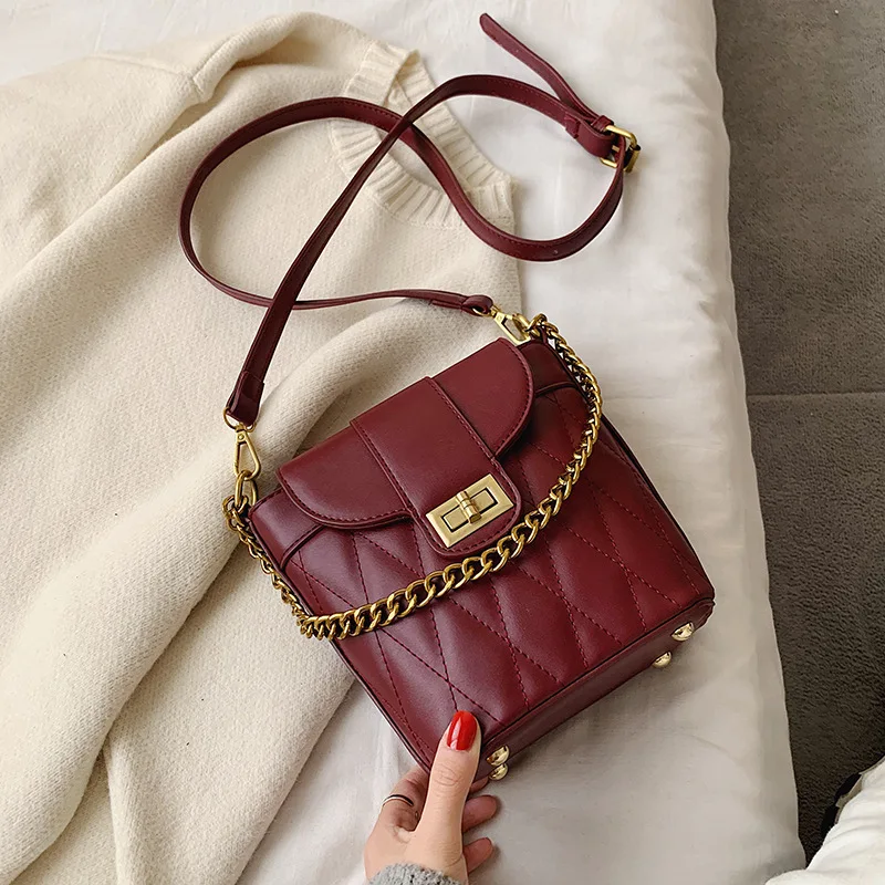 

Spring Western Style Textured Bag Women's 2020 New Style Korean-style Fashion Rhombus Versatile Chain Shoulder Bucket Bag