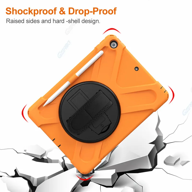Cover For iPad 10.2 Case 2019 With Pencil Holder 360 Rotating Stand Silicone Kids Shockproof Case For iPad 7th Generation A2197