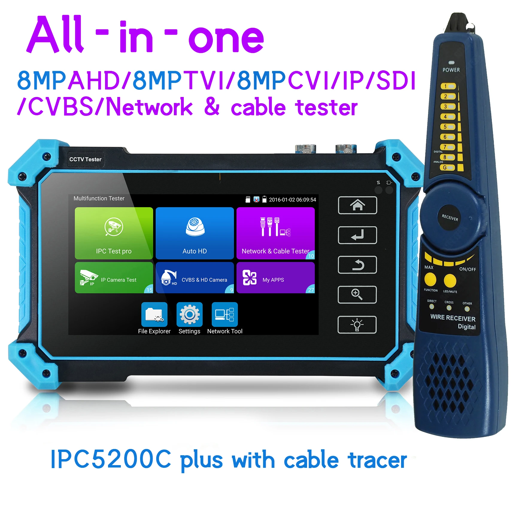 Тестовый монитор IP камеры все в одном IPC5200C plus 5 дюймовый сенсорный экран 8MP CVI/TVI/AHD