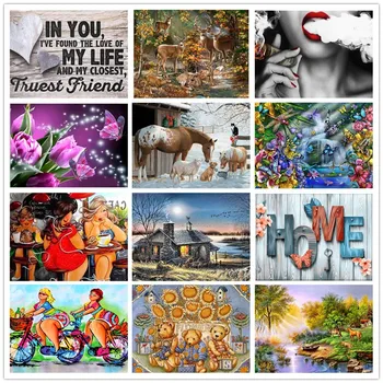 

5D Diamond Painting Animals Rabbits And Cat Diamond Embroidery Full Round Diamond Mosaic Cross Stitch Landscape Home Decor