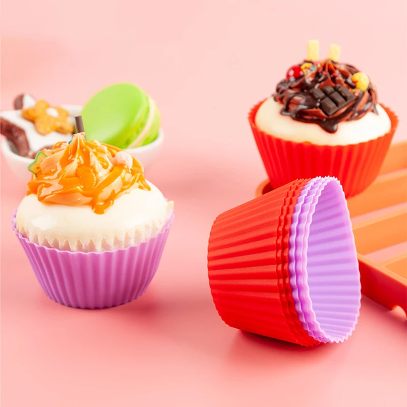 12Pcs Muffin Cup Round Silicone DIY Baking Cake Mould Muffin Cupcake Molds Cooking Supplies Cake for Kitchen Decorating Tools
