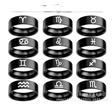  12 Constellations Zodiac Sign Finger Rings Women Girls Black Sliver Color Stainless Steel Ring Anel Anillos Jewelry Size 6-13 