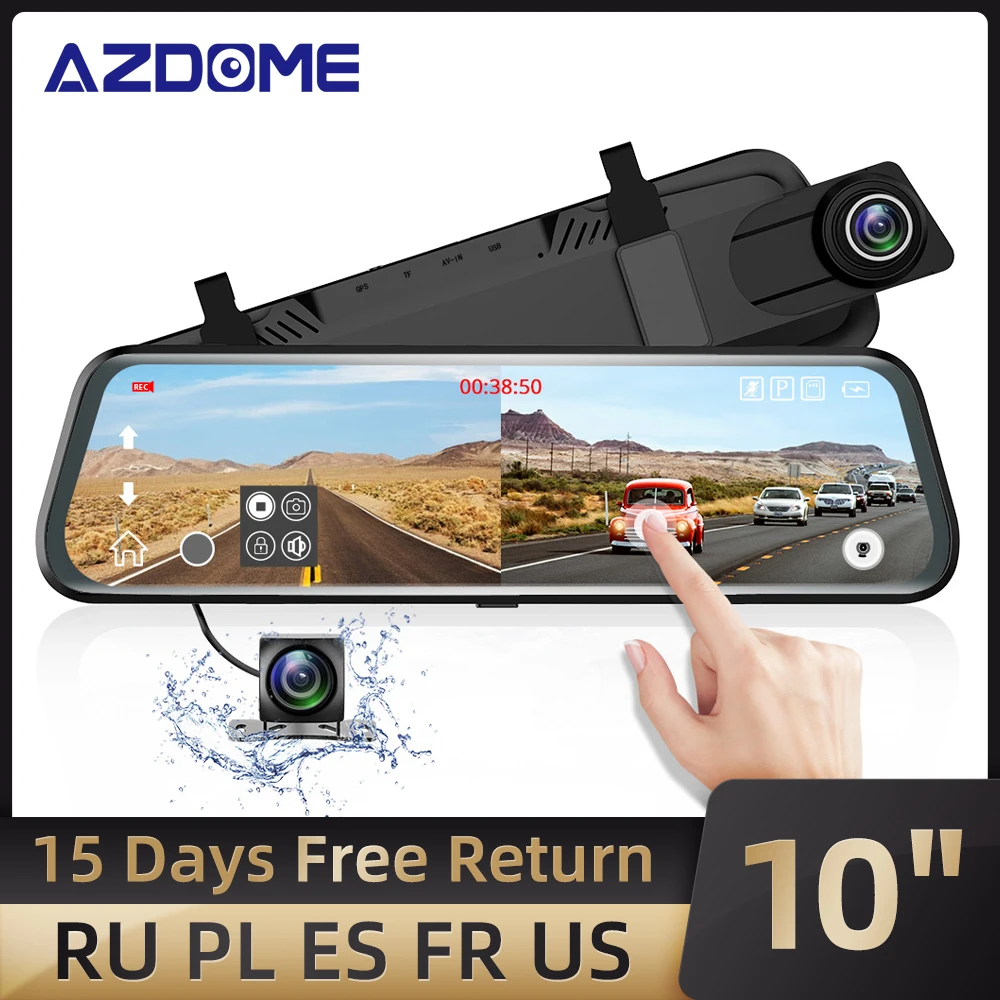 Azdome 10 дюймов PG12 Автомобильный видеорегистратор камера Full HD 1080P двойной