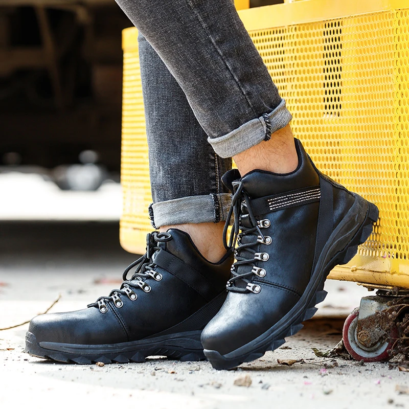 

Leather Man High Top Safty Shoes Work Steel Shoes Men Ankle Boots Fashion Indestructible Shoes Footwear Mens Waterproof Boots