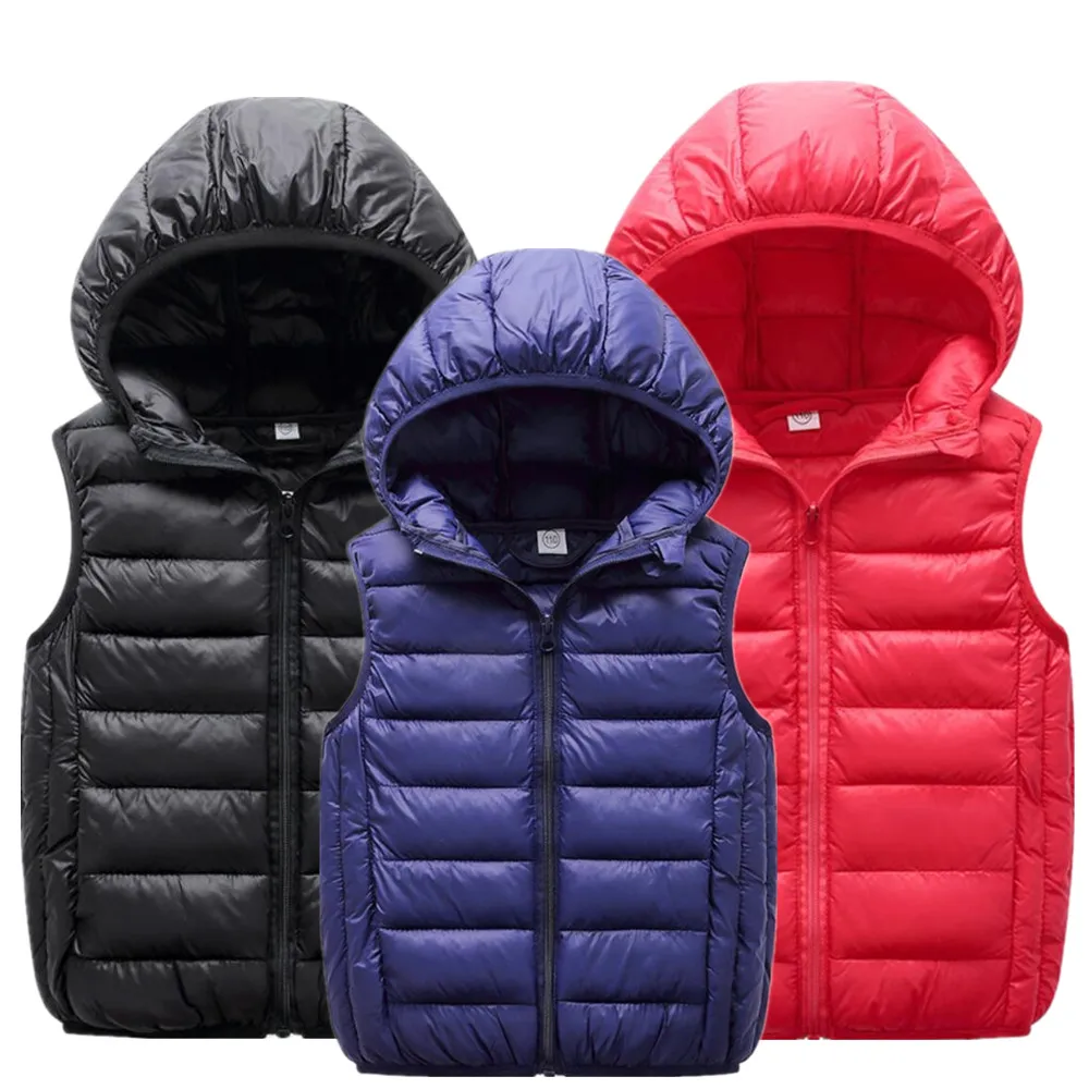 Autumn Winter Fashion Hooded Kids Waistcoat Thick Vest Jackets For Boys Clothes Baby Girls Warm Coat Light Down Jacket Kids Vest Kids Winter Outerwear