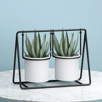 

Nordic Style Ceramic Flower Pot Planter Iron Frame Plant Holder Green Plant Flower Pot Desk Office Decoration Ornament
